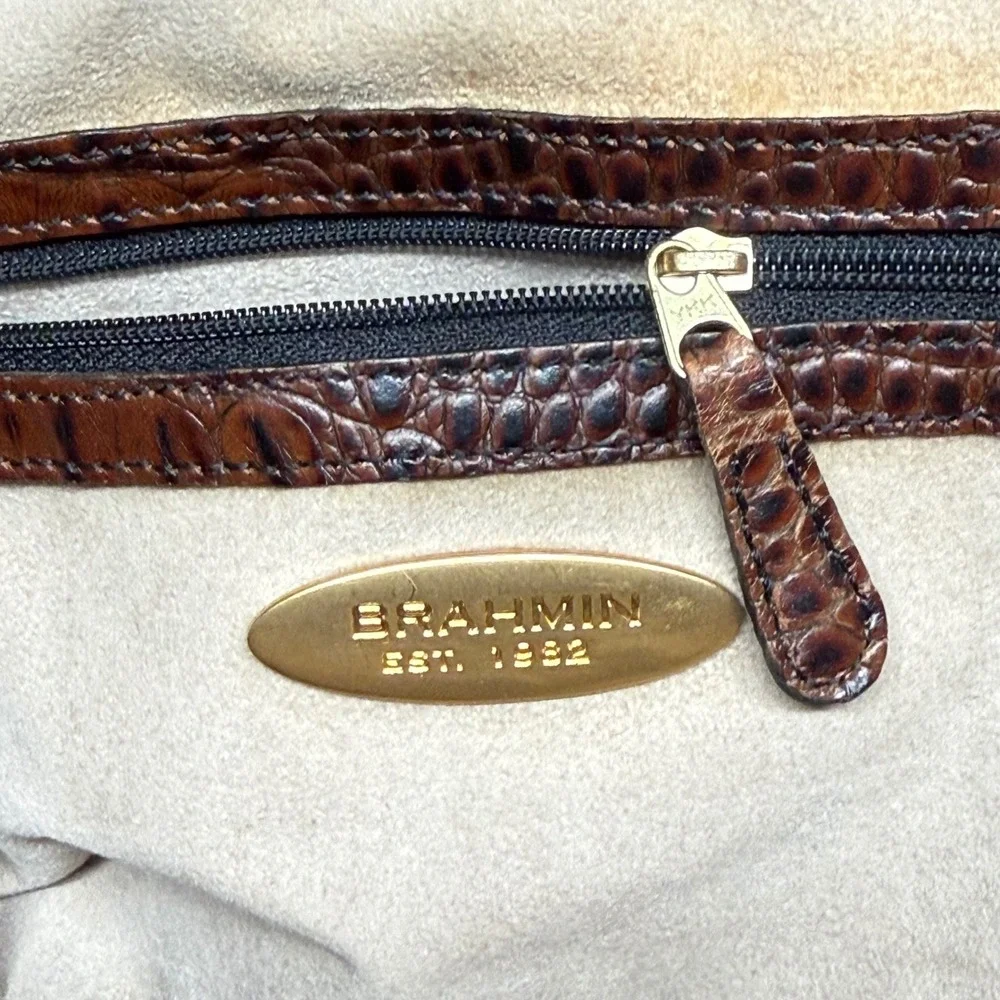 Brahmin Vintage Brown Croc Embossed‎ Leather Tote Bag Purse Handbag Medium